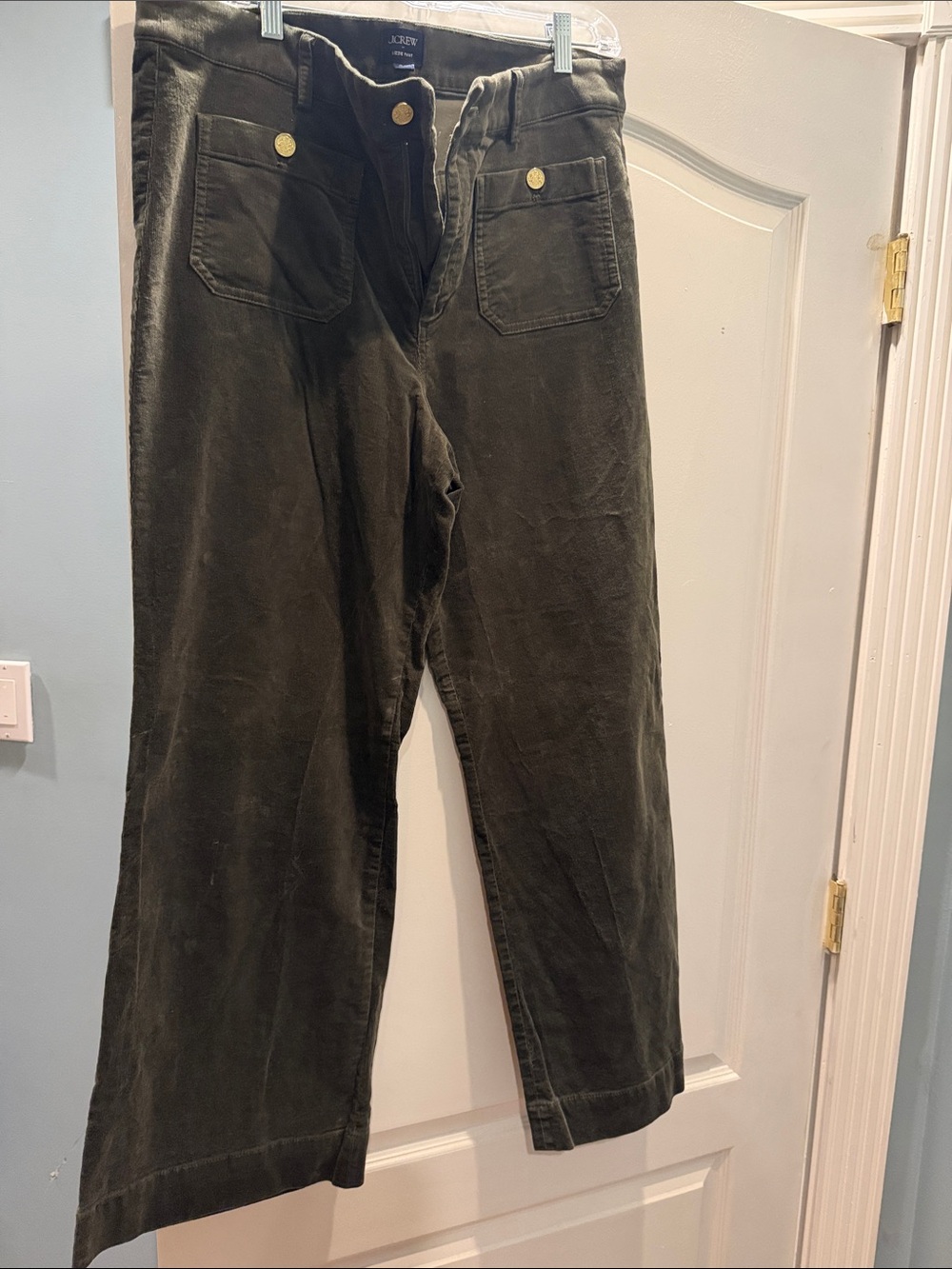 J. Crew Olive Wide-Leg Corduroy Pants